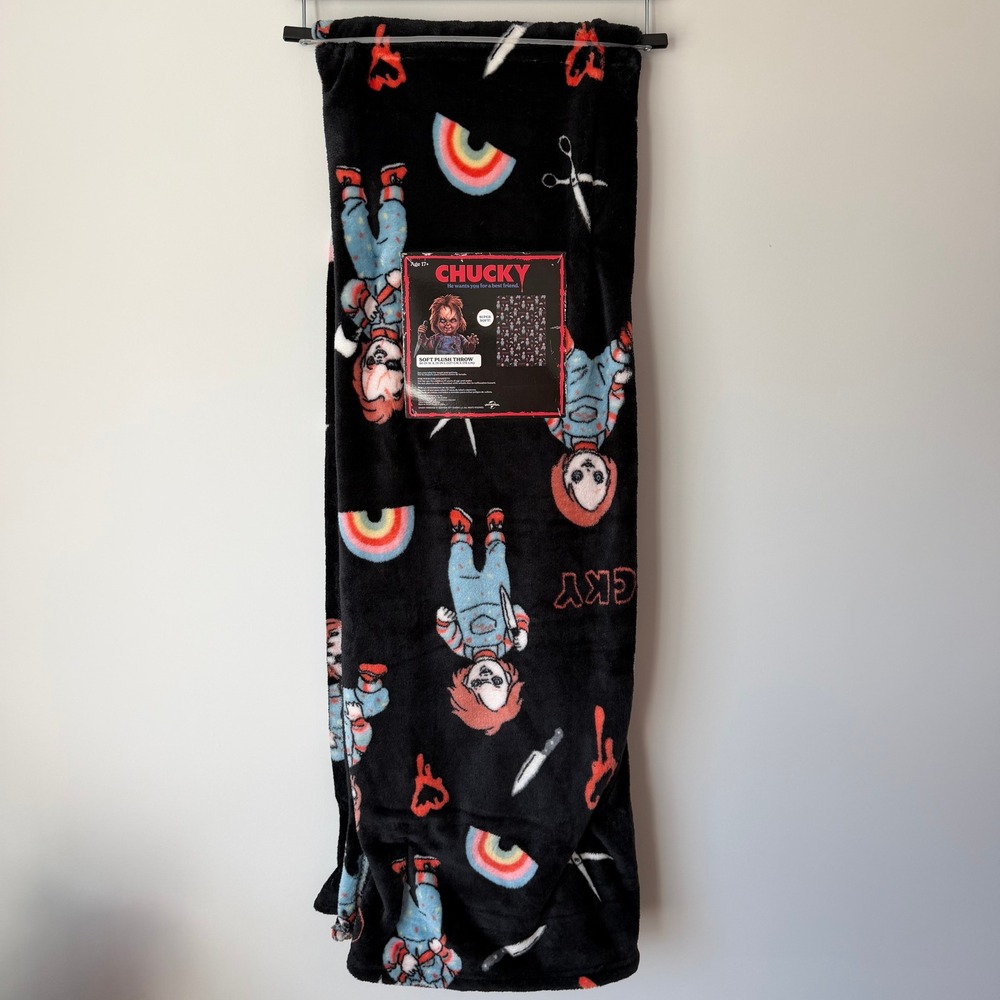 New Chucky Good Guy Halloween Plush Throw Blanket Black Spooky Horror 50x70